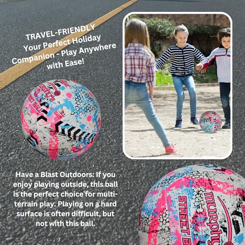 Murphy's Gaelic Street Trainer Footballs, Durable Vulcanised Rubber, Long Lasting Grip for Hard Surfaces, Ages & Skill Levels - color: White/Pink/Cyan, size: 5