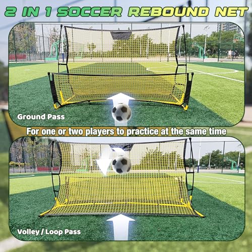Portable Soccer Rebounder with Carrying Bag, Dual-Sided Rebounder for Solo Passing, Receiving, Trapping Practice - Large & Small Rebound Net, Weather Resistant