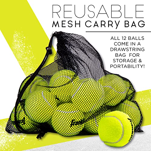 Franklin Sports Pressureless Tennis Balls - Official Size, Low Pressure - Great for Training + Practice - Low Bounce - All Court Surface - Carry Bag Included - style: 12 Balls