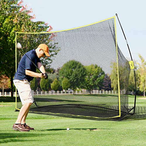 Golf Net, 10x7ft Golf Practice Net with Noise Reduce Silk Target Driving Real Balls, Hitting Nets for Backyard Garage, Improve Chipping Putting Pitching,Gift for Men & Golfers - color: Yellow
