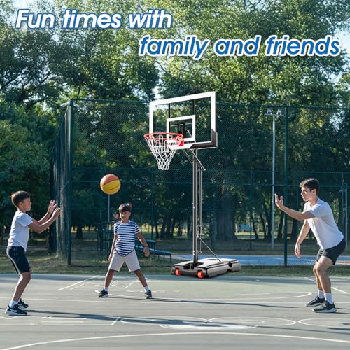 AWII SPORT Basketball Hoop Outdoor 44 Inch Shatterproof Backboard 4.8-10ft Height Adjustable Portable Basketball Hoop Goal System for Kids Youth Adults Play in Backyard/Courts/Indoor
