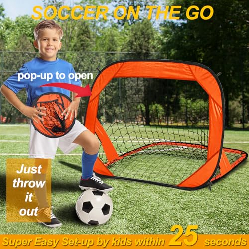 EVERRUSH Pop Up Soccer Goals Nets for Backyard Beach Soccer Training Net Mini Portable Foldable Lightweight Indoor + Outdoor Football Goal with Carry Bag - style: Orange