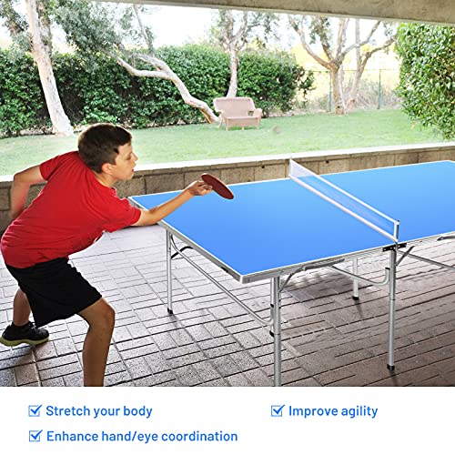 GYMAX Indoor Table Tennis Table Set, Folding Ping Pong Table with Net, 2 Paddles & 2 Balls, Multipurpose Free Standing Table Tennis Kit