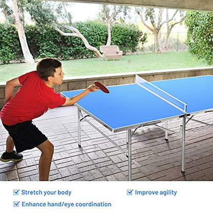 GYMAX Indoor Table Tennis Table Set, Folding Ping Pong Table with Net, 2 Paddles & 2 Balls, Multipurpose Free Standing Table Tennis Kit