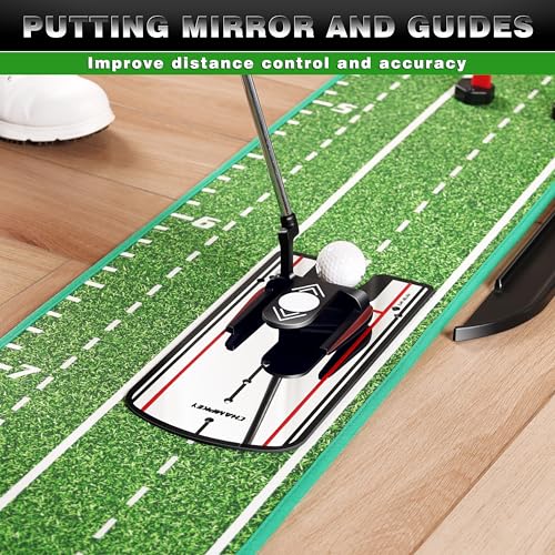 CHAMPKEY Premium Golf Putting Green Indoor with 3 Golf Putting Gates - Improves Putting Accuracy and Skill Levels Golf Putting Mat - Ideal for Indoor and Outdoor Training - style: Dual Hole - Plastic
