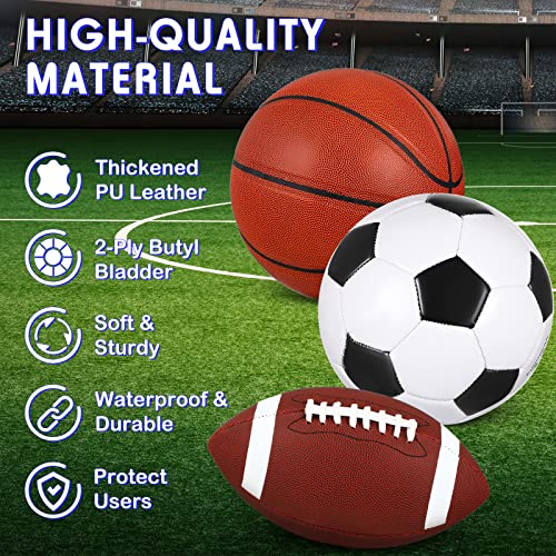 Libima 3 Pcs Sports Ball Set for Kids Teens Include Official Size Basketball Soccer Football with Pump and Carry Bag Training Practice Sport Back to School Gift