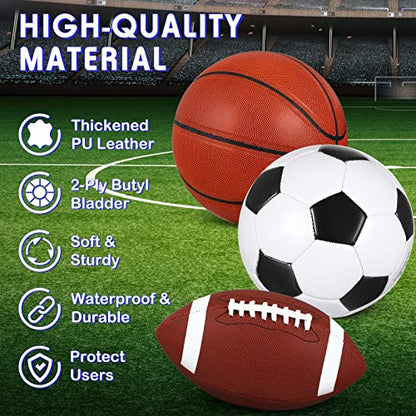 Libima 3 Pcs Sports Ball Set for Kids Teens Include Official Size Basketball Soccer Football with Pump and Carry Bag Training Practice Sport Back to School Gift