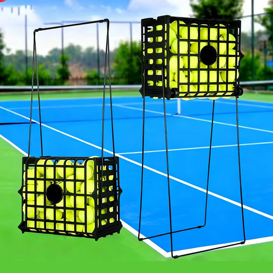 Portable Tennis Balls Hopper with Wheel - 75 Tennis Balls Capacity,Tennis Ball Retriever Basket Carrier Gatherer Picker Hopper Container ，Easy-Roll Design for Practice & Training