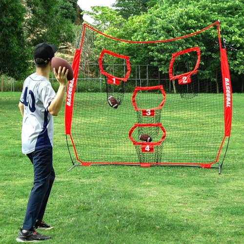 BaseGoal 8ft Football Nets with 4 Target Pockets for Improving Accuracy Throwing - style: Red
