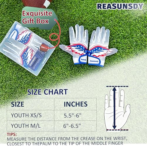Youth Football Gloves for Boys Girls, Kids Receiver Gloves with Sticky Silicone Grip, Breathable Flag Football Gloves with Snap Button & Adjustable Wrist Strap for Practice Games - size: X-Small-Small