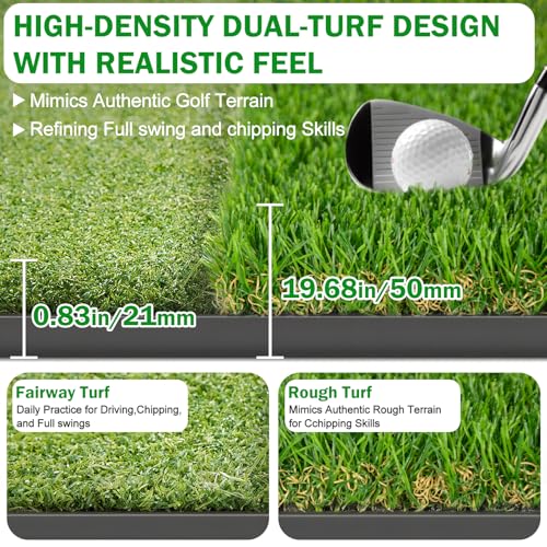 5x4ft Golf Hitting Mat, Professional Practice Turf for Indoor & Outdoor Use, Shock Absorption EVA Base, Integrated Ball Tray or Dual-Turf Design, Portable Carrying Strap