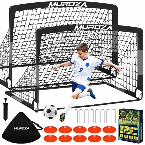 MUROZA Agility Ladder & Soccer Goal Training Set, 20ft Speed Ladder with Cones, Hurdles, Jump Rope & Parachute, Plus 2 Pack Pop Up Kids Soccer Goals with Ball & Cones for Backyard Sports Practice