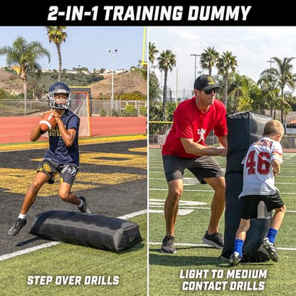GoSports Inflatable Football Step Over Dummy & Blocking Pad - Training Equipment for Football Practice with 4 Heavy Duty Handles - 4 ft