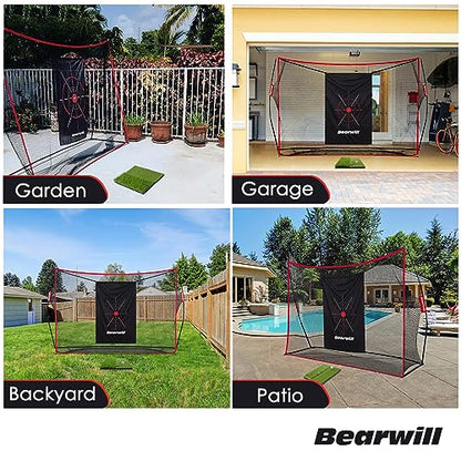 Bearwill Golf Net, 10x7ft Heavy Duty Golf Practice Nets with Mat, Target Cloth, 8 Tees, 6 Balls, Carry Bag for Backyard Driving Chipping Indoor Outdoor Training