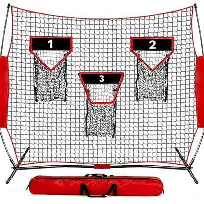 Football Throwing Net - 8x8 FT Portable Quarterback Training Equipment with 3 Target Pockets for Indoor Outdoor Punting Passing Catching Accuracy Practice for All Ages