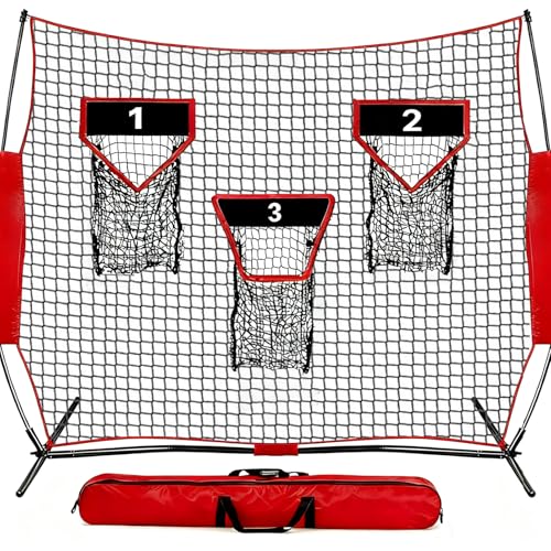 Football Throwing Net - 8x8 FT Portable Quarterback Training Equipment with 3 Target Pockets for Indoor Outdoor Punting Passing Catching Accuracy Practice for All Ages