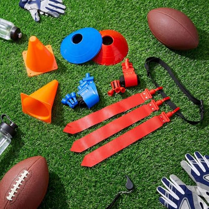 14 Players Flag Football Sets - Adjustable Football Flags and Belts Set Includes Footballs Flags Belts Disc Cones for Youths Teens Sports Teams Training & Competition