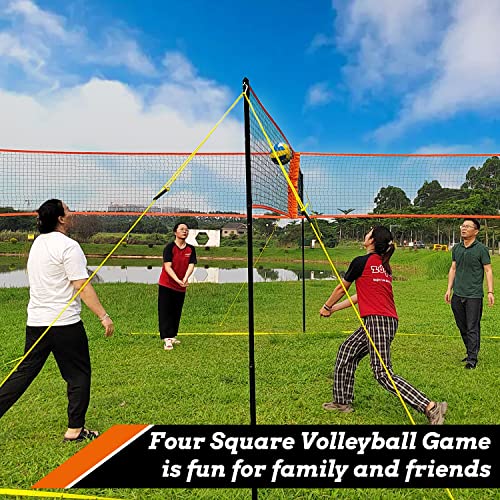 Zdgao 14 ft/20 ft 4-Way Volleyball and Badminton Combo Net with Soft Volleyball, Rubber Hammer and Carry Bag, Adjustable Height Four Square Volleyball Game Set for Backyard and Beach - color: 20FT BLACK & ORANGE