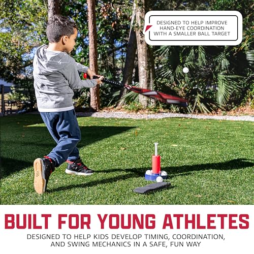 Franklin Sports MLB Micro Tee Trainer – Kids Baseball Batting Trainer with Pop-Up Pitching Machine, 10 Durable Balls, Drill Card & Bag – Youth Hitting Practice Set for Backyard Training