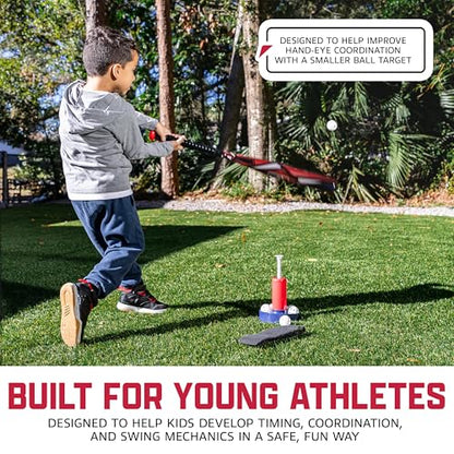 Franklin Sports MLB Micro Tee Trainer – Kids Baseball Batting Trainer with Pop-Up Pitching Machine, 10 Durable Balls, Drill Card & Bag – Youth Hitting Practice Set for Backyard Training