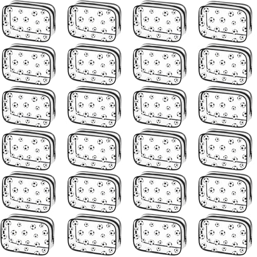 Kacctyen 24 Pcs Soccer Clear Makeup Bag with Zipper Bulk Sport Goodie Clear PVC Pouch Organizer Waterproof Travel Case for Woman Team Gifts Birthday Decorations Supplies - style: Soccer
