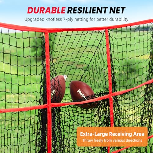 BAGAIL Football Throwing Net - 5 or 9 Target Pockets, Easy Setup, Heavy-Duty - Portable QB Accuracy Trainer, Fun Target Practice Net for Football with Carry Bag - color: Red, style: 5'x5' - 9 Pockets