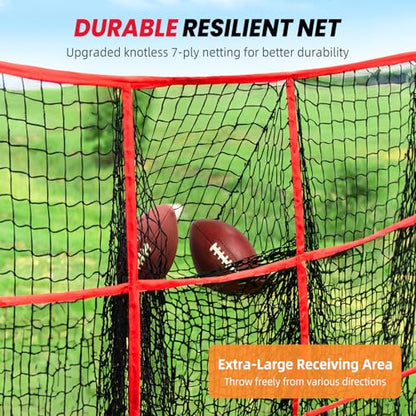 BAGAIL Football Throwing Net - 5 or 9 Target Pockets, Easy Setup, Heavy-Duty - Portable QB Accuracy Trainer, Fun Target Practice Net for Football with Carry Bag - color: Red, style: 7'x 7' - 5 Pockets