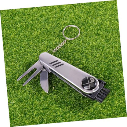 6 in 1 Golf Multifunctional Divot Repair Tool Set Stainless Steel Gadget with Ball Marker Groove Cleaner and Keychain for Golfers Portable Accessory for Course Maintenance