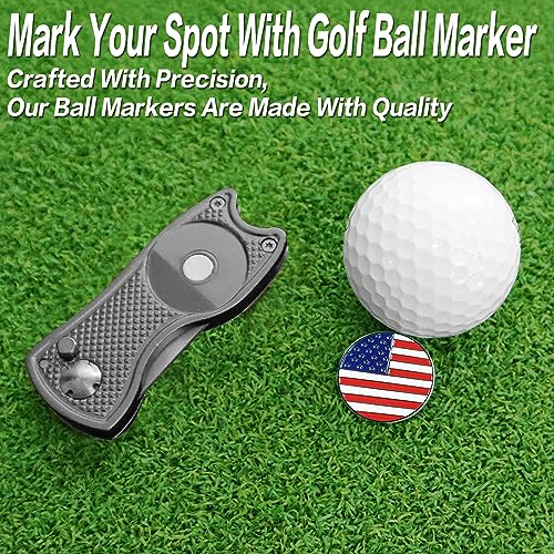 FINGER TEN Golf Divot Repair Tool and Ball Marker Switchblade Value Pack, Foldable Magnetic Stainless Steel with Pop-up Button for Men Women - color: Gray
