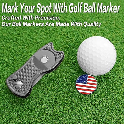 FINGER TEN Golf Divot Repair Tool and Ball Marker Switchblade Value Pack, Foldable Magnetic Stainless Steel with Pop-up Button for Men Women - color: Gray