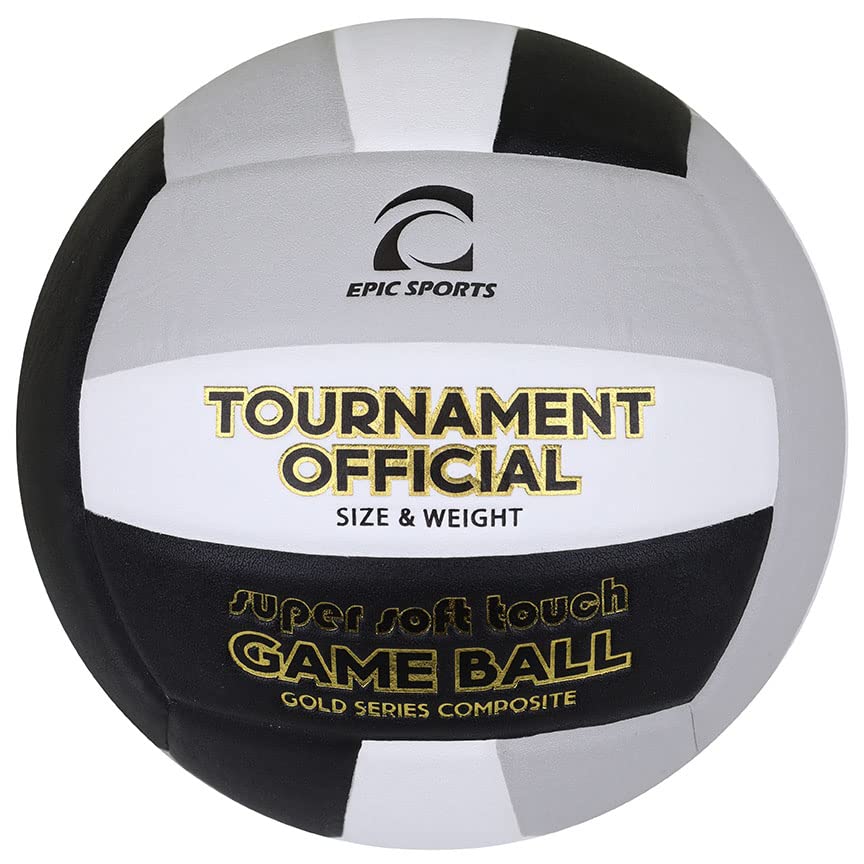 Epic Gold Series Tournament Official Game Volleyball (24-Colors Available) - color: BLACK/WHITE/SILVER
