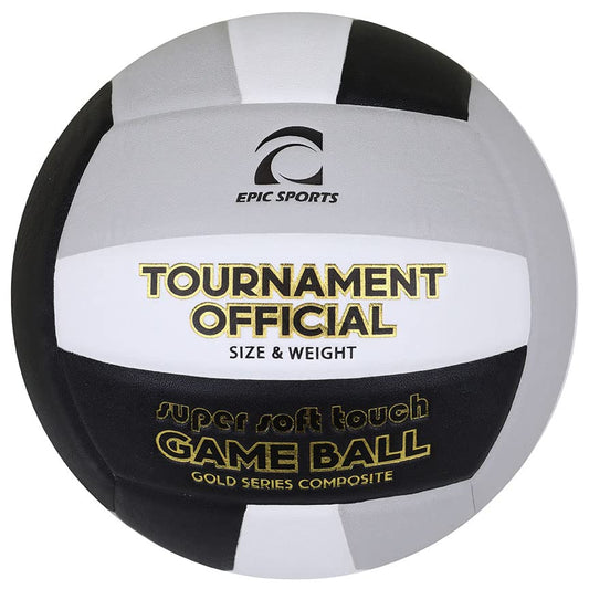Epic Gold Series Tournament Official Game Volleyball (24-Colors Available) - color: BLACK/WHITE/SILVER