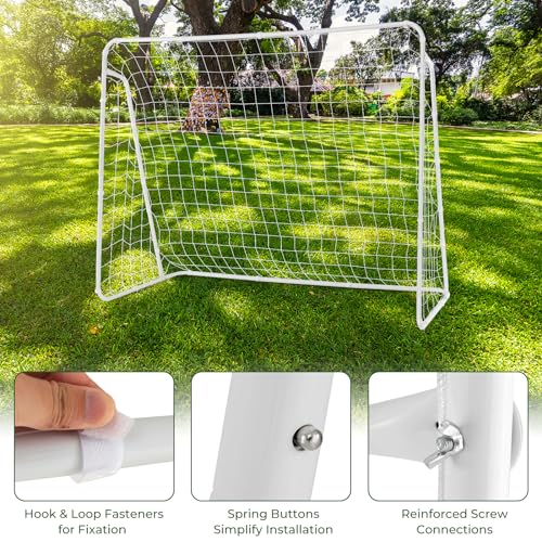 GYMAX Soccer Goal for Backyard, 7 x 5ft Soccer Net w/Heavy Duty Frame & Ground Stakes, Weather-Resistant Soccer Field Equipment for Kids Football Shooting Training, Easy to Setup