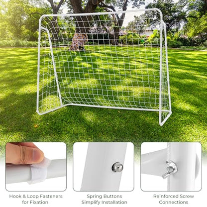GYMAX Soccer Goal for Backyard, 7 x 5ft Soccer Net w/Heavy Duty Frame & Ground Stakes, Weather-Resistant Soccer Field Equipment for Kids Football Shooting Training, Easy to Setup