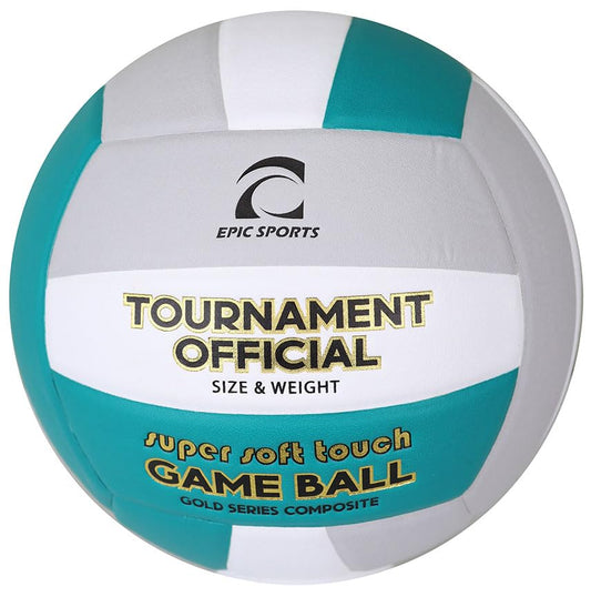 Epic Gold Series Tournament Official Game Volleyball (24-Colors Available) - color: TEAL/WHITE/SILVER