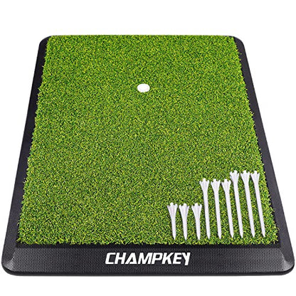 CHAMPKEY Premium Synthetic Turf Golf Hitting Mat | Heavy Duty Rubber Base Golf Practice Mat | Come with 1 Rubber Tee and 9 Plastic Tees - size: L(16" x 25"), style: LITE Version