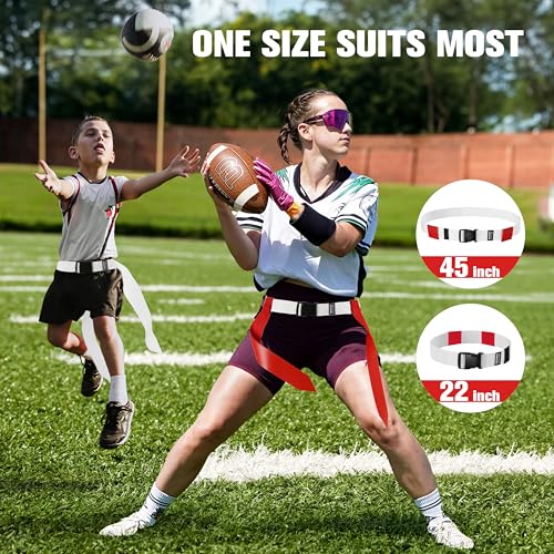 Flag Football Belts, Flag Football Set with Red and Yellow Flags and Red and White Flag Football Belts Set for Kids and Adults Bundle