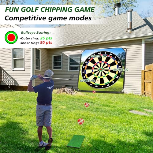 BaiYuan Portable Golf Chipping Game Set for Dads & Junior Golfers, Indoor, Outdoor Backyard & Lawn Fun with 24 Sticky Balls, Putting Mat, 2 Putter & Carry Bag - Family Golf Gifts - size: 65"x65"