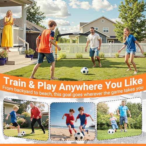 Happy Jump 7x5' & 5x3.6' Portable Soccer Goals for Kids Ages 6-14, Weatherproof Net and Steel Frame for Backyard Fun and Outdoor Training, Quick Setup and Sturdy for All Weather Conditions - style: 5x3.6 FT, 2 Set Upgrade