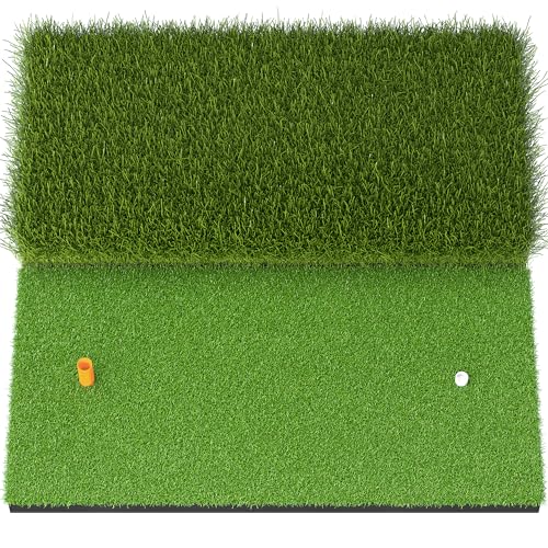 JAYA Golf Hitting Mat with Heavy Rubber Base, Foldable Golf Practice Mat for Indoor & Outdoor Training, Dual Turf Fairway & Rough Grass Mat for Swing, Chipping and Driving Practice - size: 24" x 24"