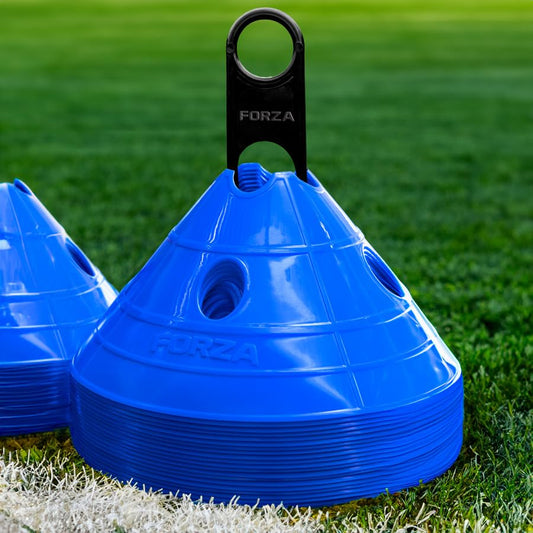 FORZA Soccer SuperCone Training Marker Domes [20 Pack] | Jumbo 5.5in Cones for Speed & Agility Training | Heavy-Duty Weatherproof PVC Options - color: Electric Blue