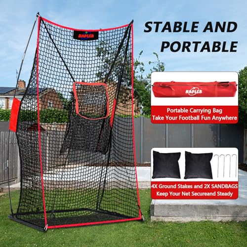 Kapler Football Kicking Net for Field Goals - 4x7FT Portable Football Net for Throwing with Target Zone Attachment and Holder Tee - Sideline Practice for Backyard Skill Improvement