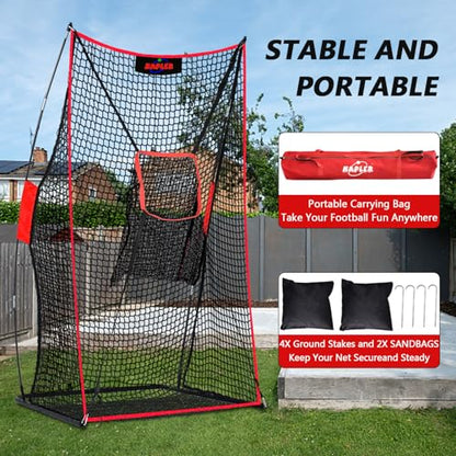Kapler Football Kicking Net for Field Goals - 4x7FT Portable Football Net for Throwing with Target Zone Attachment and Holder Tee - Sideline Practice for Backyard Skill Improvement