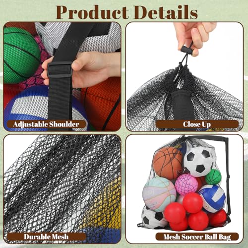 Extra Large Sports Ball Bag 30 x 40 Inches Mesh Soccer Basketball Bags Large Mesh Pouch with Adjustable Shoulder Strap for Football Volleyball Gym Sports Equipment (4 Pcs)