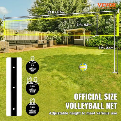 VEVOR Portable Volleyball Net Set, Adjustable Height Steel Poles with PVC Volleyball Pump, Carrying Bag for Beach Backyard