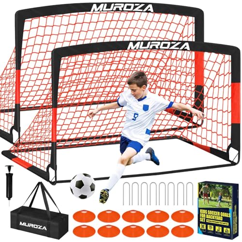 Soccer Goal, Kids Soccer Goals for Backyard Set, 2 Pack of Portable Pop Up Soccer Net with Soccer Ball, Cones, Complete Training Equipment for Youth, Toddler Outdoor Sports Games
