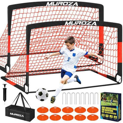 Soccer Goal, Kids Soccer Goals for Backyard Set, 2 Pack of Portable Pop Up Soccer Net with Soccer Ball, Cones, Complete Training Equipment for Youth, Toddler Outdoor Sports Games