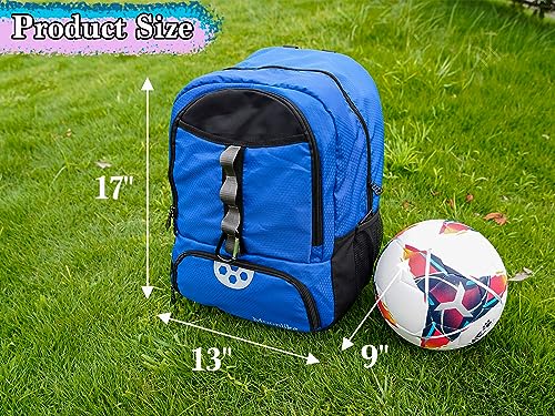 Youth Soccer Bag, Soccer Backpack for Football Volleyball Basketball, Backpack with Ball Compartment and Ball Holder - color: Royal Blue