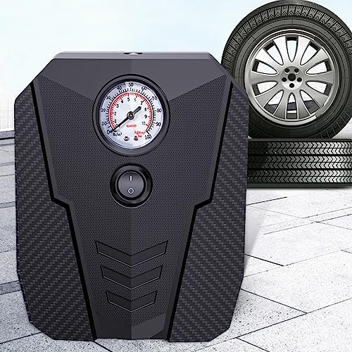 Tire Inflator Portable Car Air Compressor,12V Electric Car Air Pump with Analog Display 100 psi Dial Gauge Inflator with Adaptors for Bicycles, Trucks, Balls,Cars
