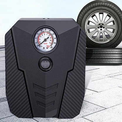 Tire Inflator Portable Car Air Compressor,12V Electric Car Air Pump with Analog Display 100 psi Dial Gauge Inflator with Adaptors for Bicycles, Trucks, Balls,Cars